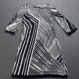 Calvin Klein Black and White Geometric Stripe Sheath Dress, 10